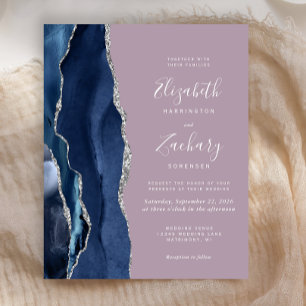Convite de Casamento Azul Navy Prata Ágata Mauve O