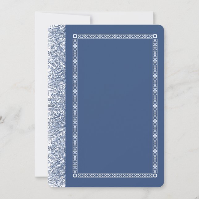 Convite de Casamento Azul Ornado Elegante (Frente)