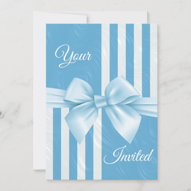 Convite de casamento azul pastel elegante (Frente)