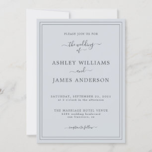 Convite de Casamento Azul Pastel Script Chic