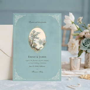 Convite de Casamento Azul Poeira Garça Francesa