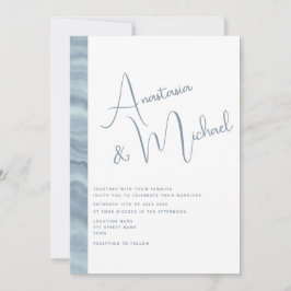Convite de Casamento Azul Poeira Minimalista Elega