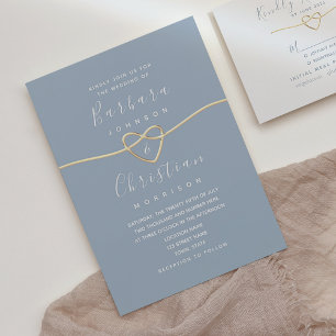 Convite de Casamento Azul Poeira Minimalista Moder