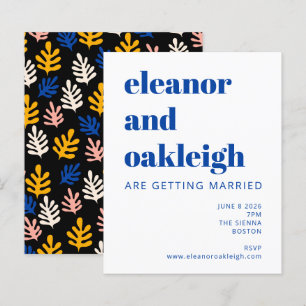 Convite de Casamento Azul Preto Botânico Matisse E