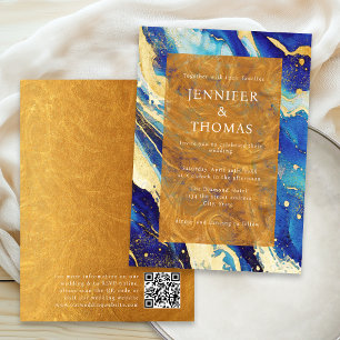 Convite de Casamento Azul Real Dourado Com Código