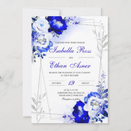 Convite de Casamento Azul Real e Prata