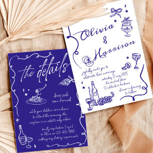 Convite De Casamento Azul Retroativo Desenho Da Mã