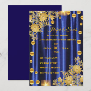 Convite de Casamento Azul Royal e Dourado, Casamen