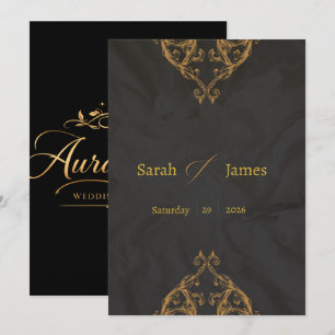Convite de Casamento Azul Royal e Dourado Luxuoso