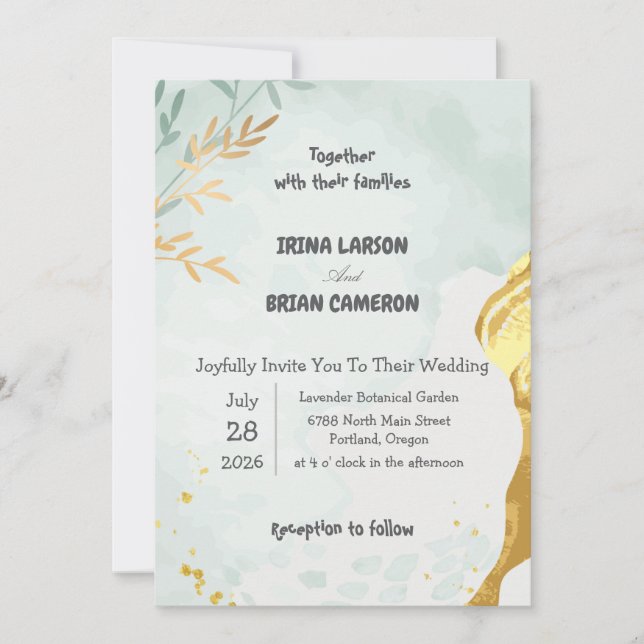 Convite de Casamento Azul Safira e Dourado Elegant (Frente)