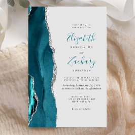 Convite de Casamento Azul Teal Prata Agata Cinza O