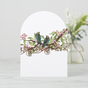 Convite de Casamento Azul Turquesa Pássaro Flor de