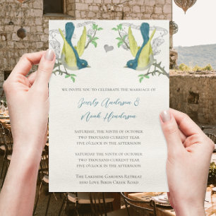 Convite de Casamento Azul Verde e Amarelo Vintage