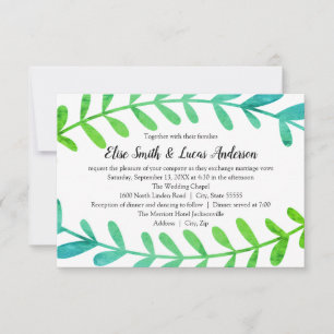 Convite de Casamento Azul Verde Horizontal-3x5