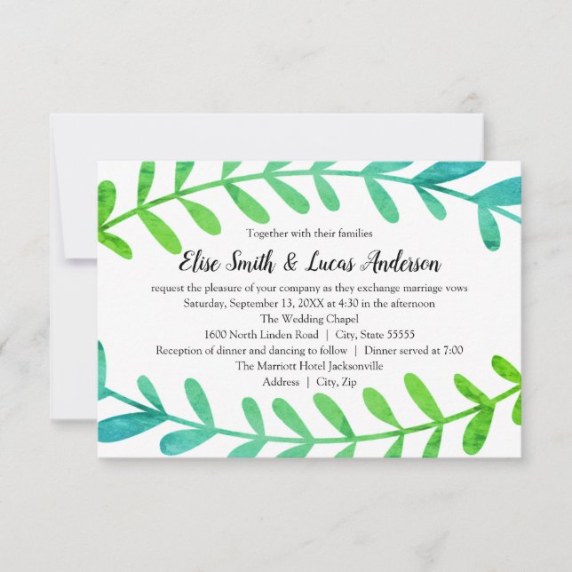 Convite de Casamento Azul Verde Horizontal-3x5 (Frente)