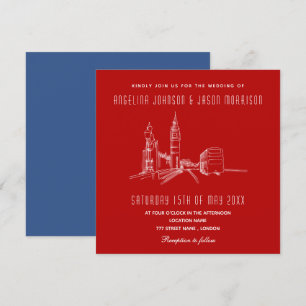 Convite de Casamento Azul Vermelho Londres