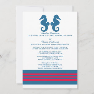 Convite de casamento azul vermelho marinho náutico