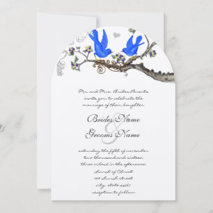 Convite de Casamento Azul Vintage Amarelo & Roxo