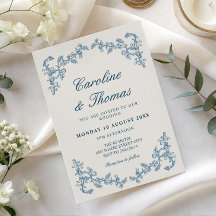 Convite de casamento azul vintage dinheiro antigo 