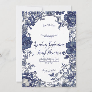 Convite de Casamento Azul Vintage Indigo Belle
