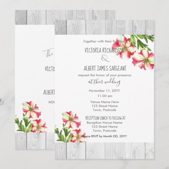 Convite de Casamento Bailarina de Rosas em Aquarel (Frente/Verso)