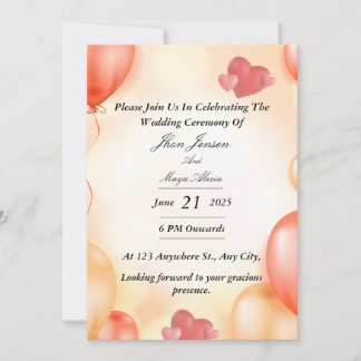 Convite de Casamento Balão Laranja Pastel com Cora