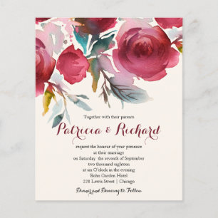 Convite de casamento barato floral Burgundy Marsal