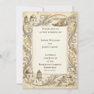 Convite de Casamento Barroco Dourado