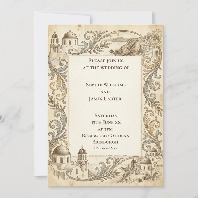 Convite de Casamento Barroco Dourado (Frente)