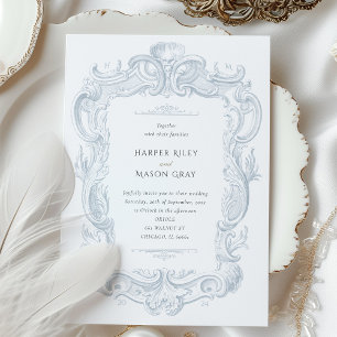 Convite de Casamento Barroco Elegância Prata