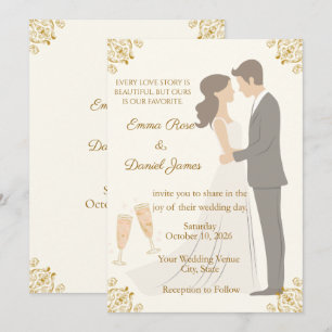 Convite de Casamento Barroco em Ouro Romântico