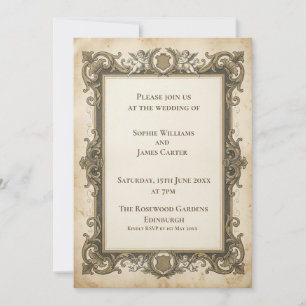 Convite de Casamento Barroco em Ouro Vintage