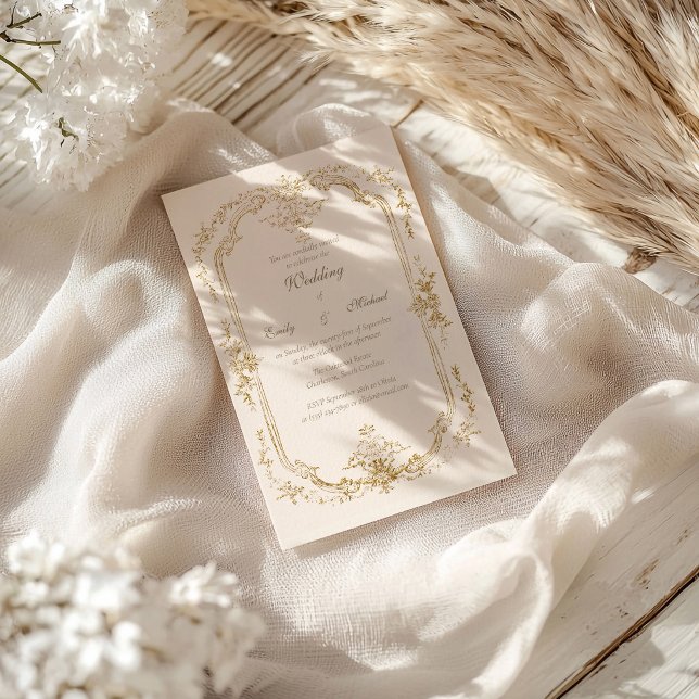 Convite de Casamento Barroco Vintage Dourado (Criador carregado)