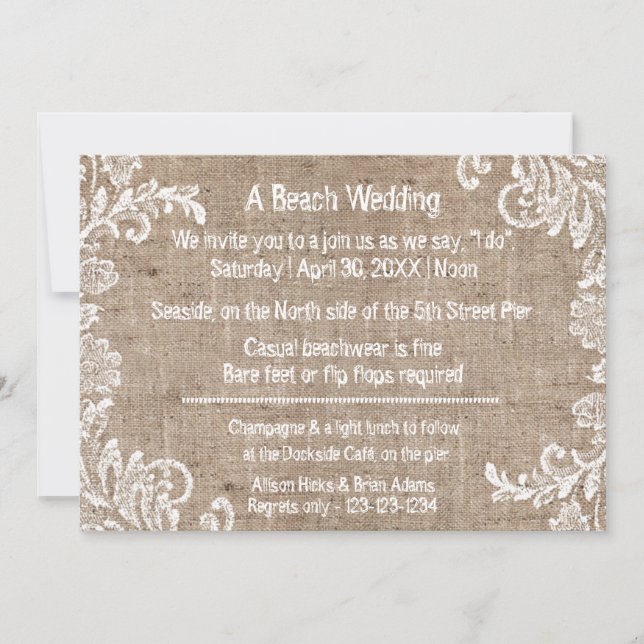 Convite de Casamento Beach Burlap & Lace (Frente)