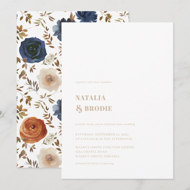 Convite de Casamento Bege Boho e Floral (Frente/Verso)