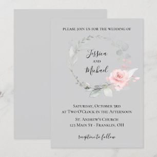 Convite de Casamento Bege e Cinza - Coroa de Rosas