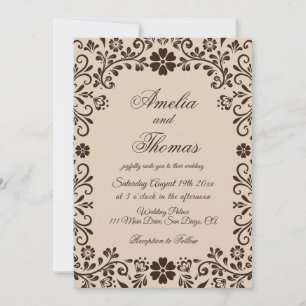 Convite de Casamento Bege Marrom Elegante México