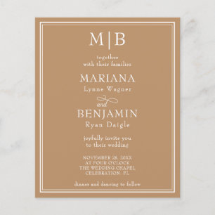 Convite de Casamento Bege Marrom Moderno Econômico