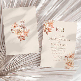 Convite de Casamento Bege Rosado Monograma