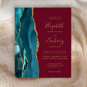 Convite de Casamento Bege Teal Ágata Burgundy com