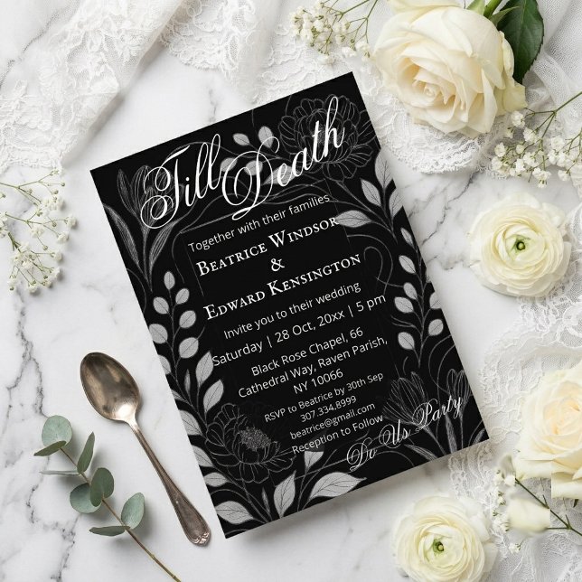 Convite de Casamento Begônia Rosa Gótica Até que a (Gothic Rose Begonia Till Death Do Us Party Wedding Invitation)