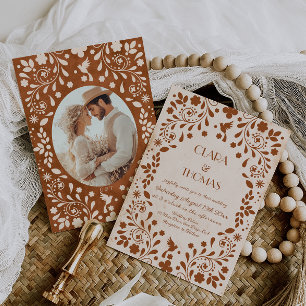 Convite de Casamento Beige Terracota Fiesta Mexica