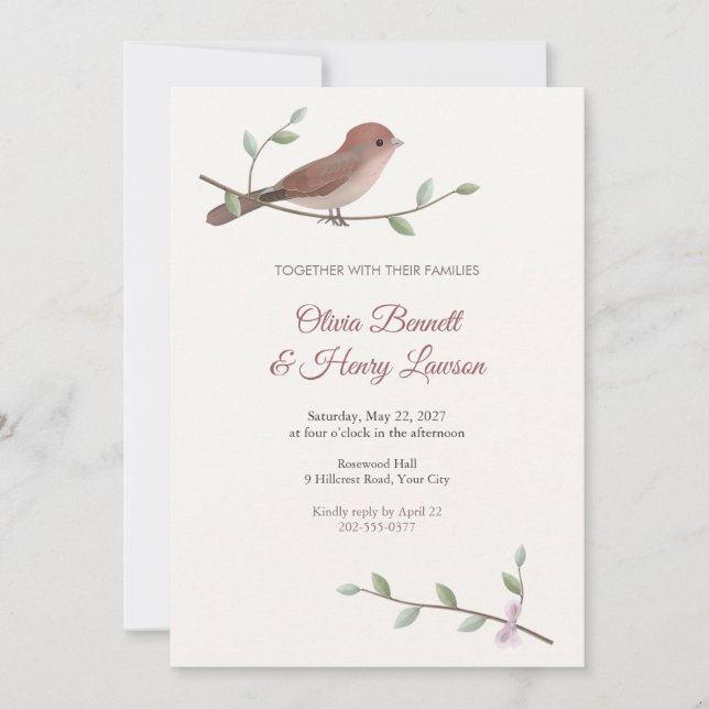 Convite de Casamento Beija-flor-de-pescoço-vinho (Frente)