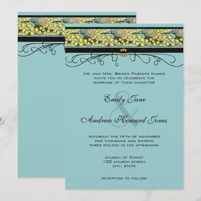 Convite de Casamento Beija-flores & Avenca (Frente/Verso)