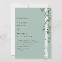 Convite de Casamento Bétula Aspen Verde Sage