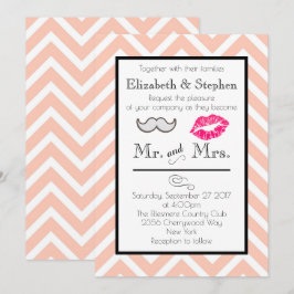 Convite de Casamento Bigode e Lábios em Chevron Pê