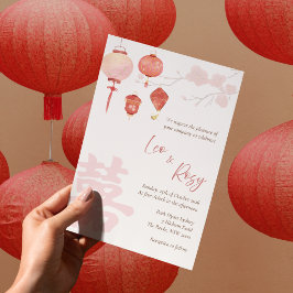 Convite de Casamento Bilíngue Chinês com Lanternas