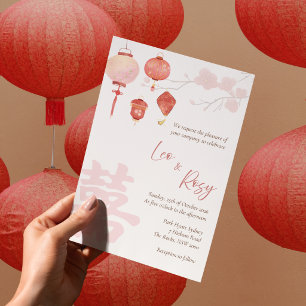 Convite de Casamento Bilíngue Chinês com Lanternas