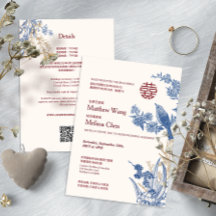 Convite de Casamento Bilíngue Floral de Pega