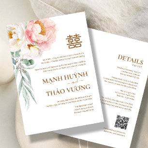 Convite de Casamento Bilingue Vietnamita Elegante